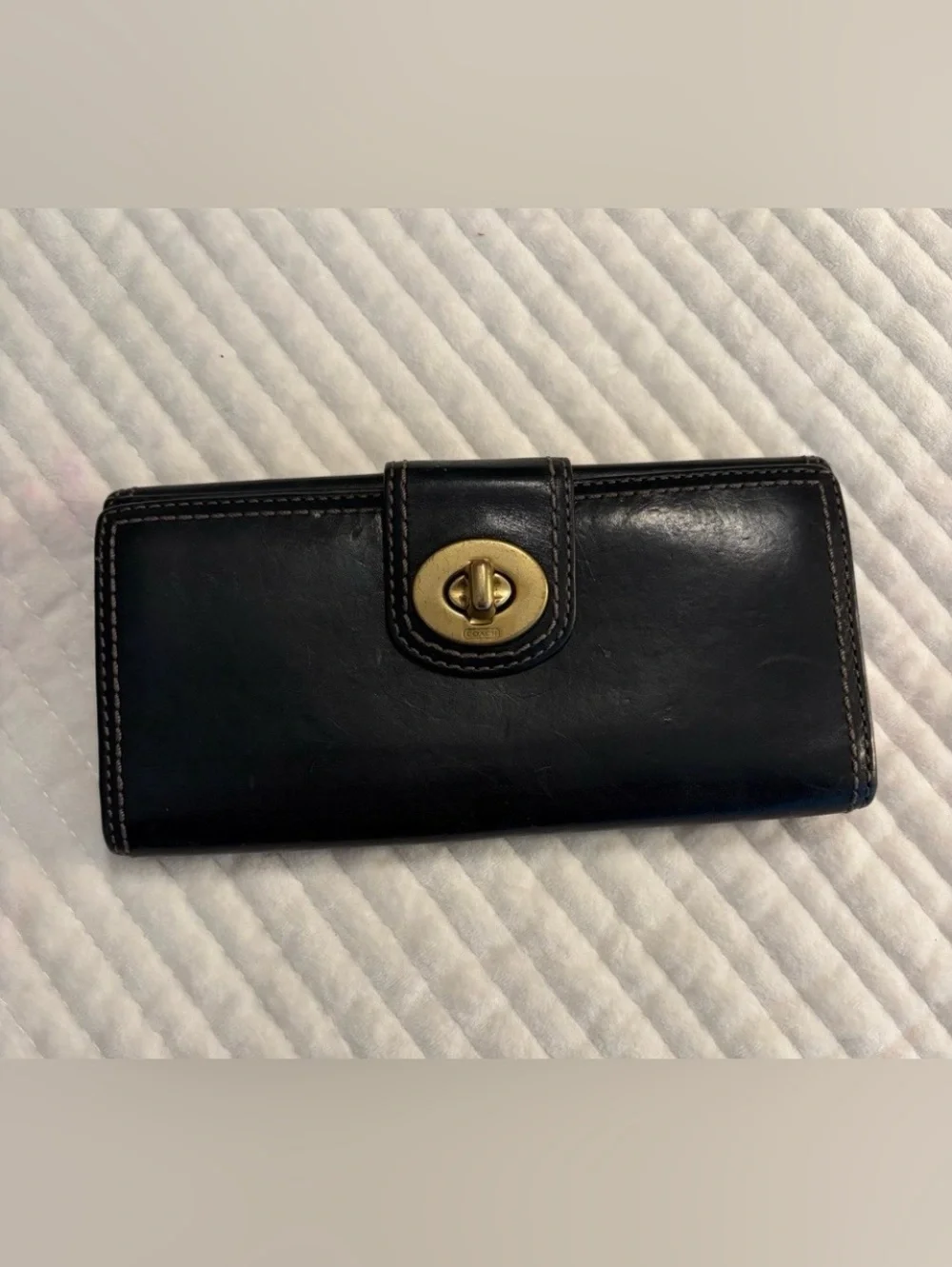 Coach Black Leather Wallet with Gold Turnlock